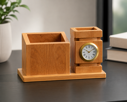 Wooden Clock & Pen Holder